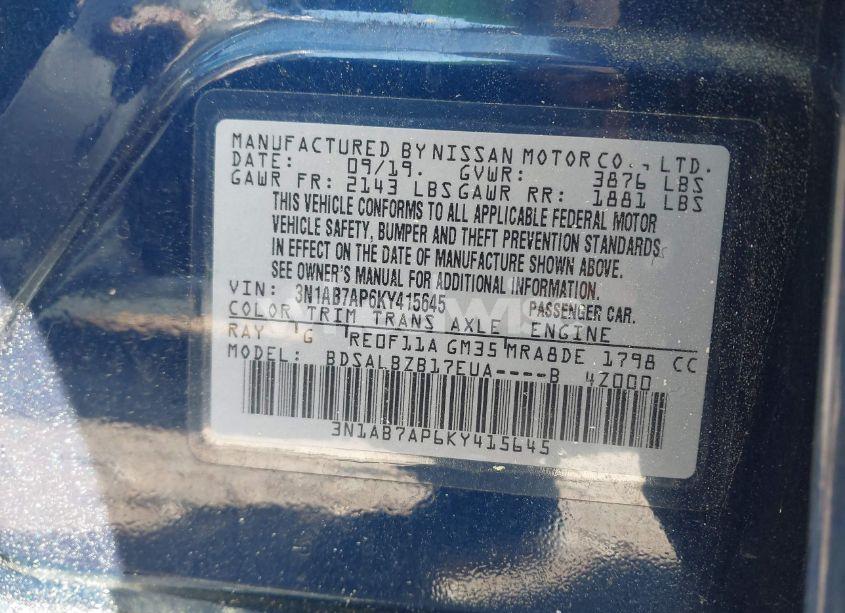 Photo 9 of 2019 Nissan Sentra S (VIN 3N1AB7AP6KY415645)