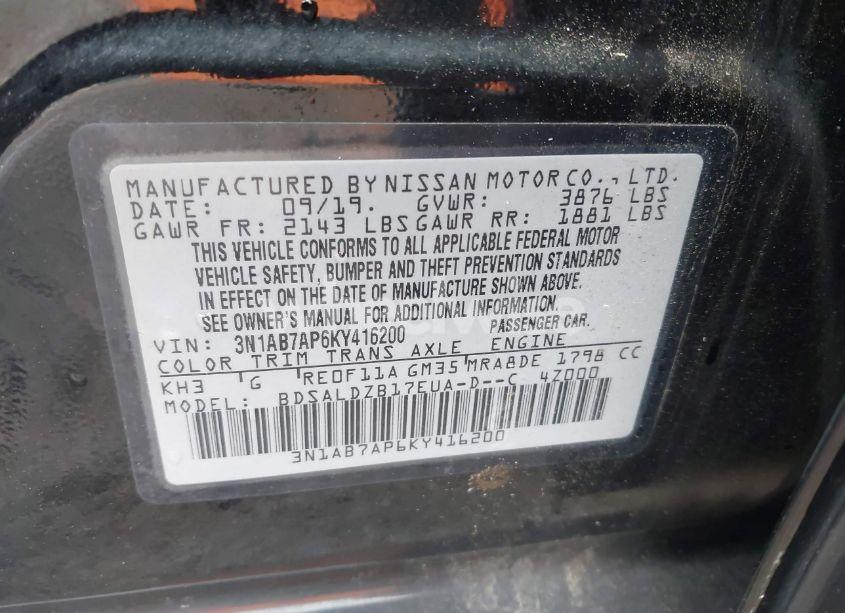 Photo 9 of 2019 Nissan Sentra SV (VIN 3N1AB7AP6KY416200)