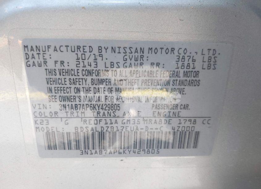 Photo 9 of 2019 Nissan Sentra SV (VIN 3N1AB7AP6KY429805)