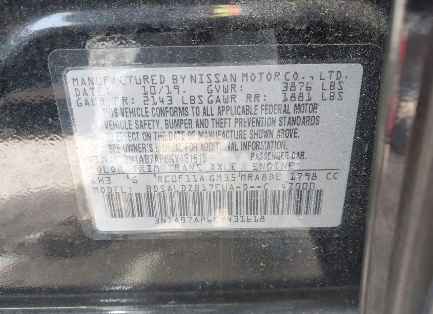 Photo 9 of 2019 Nissan Sentra SV (VIN 3N1AB7AP6KY431618)