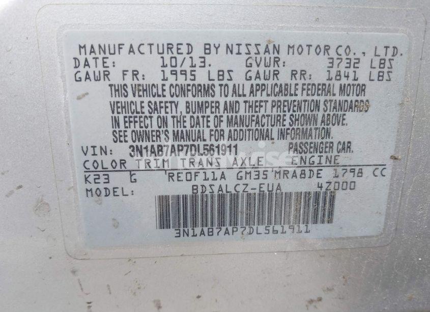 Photo 9 of 2013 Nissan Sentra S (VIN 3N1AB7AP7DL561911)