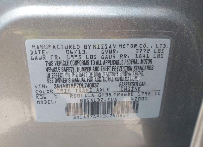 Photo 9 of 2013 Nissan Sentra SV (VIN 3N1AB7AP7DL740837)