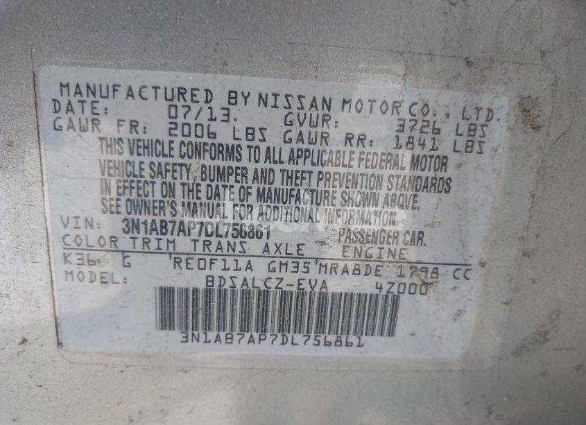 Photo 9 of 2013 Nissan Sentra S (VIN 3N1AB7AP7DL756861)