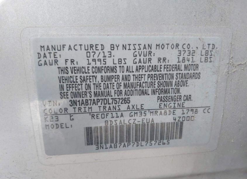 Photo 9 of 2013 Nissan Sentra S (VIN 3N1AB7AP7DL757265)