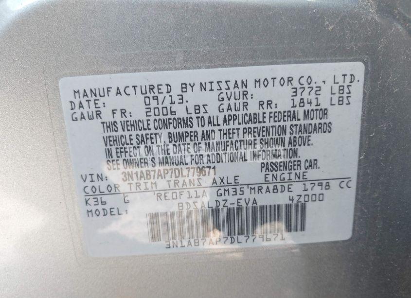Photo 9 of 2013 Nissan Sentra SV (VIN 3N1AB7AP7DL779671)