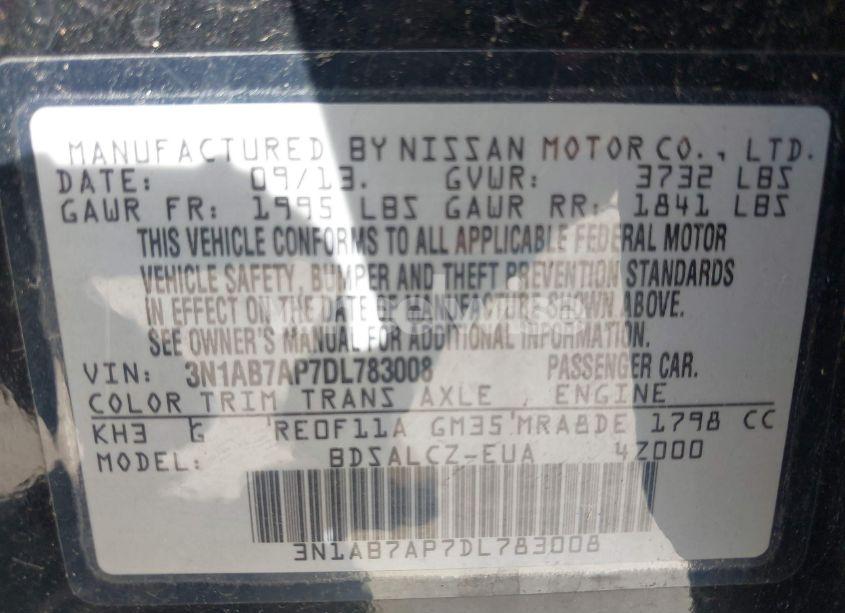 Photo 9 of 2013 Nissan Sentra FE+ S (VIN 3N1AB7AP7DL783008)