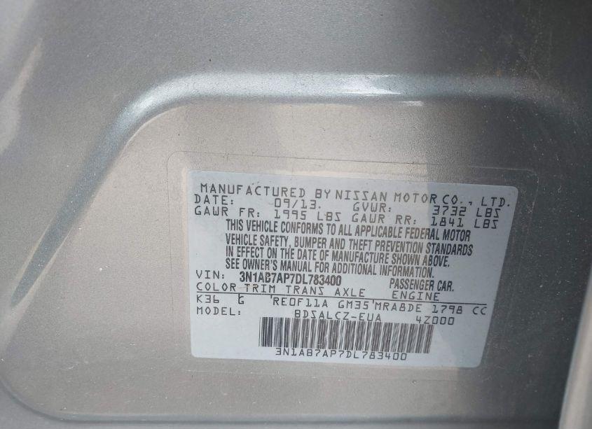 Photo 9 of 2013 Nissan Sentra S (VIN 3N1AB7AP7DL783400)