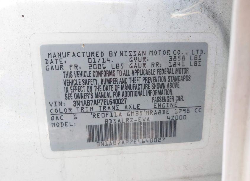 Photo 9 of 2014 Nissan Sentra SR (VIN 3N1AB7AP7EL640027)