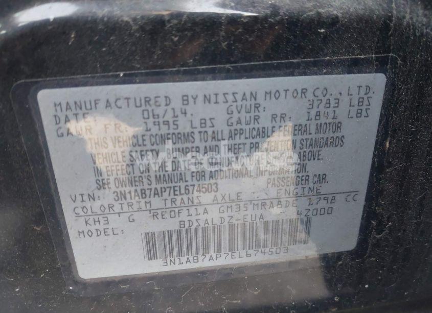 Photo 9 of 2014 Nissan Sentra FE+ S/FE+ SV/S/SL/SR/SV (VIN 3N1AB7AP7EL674503)