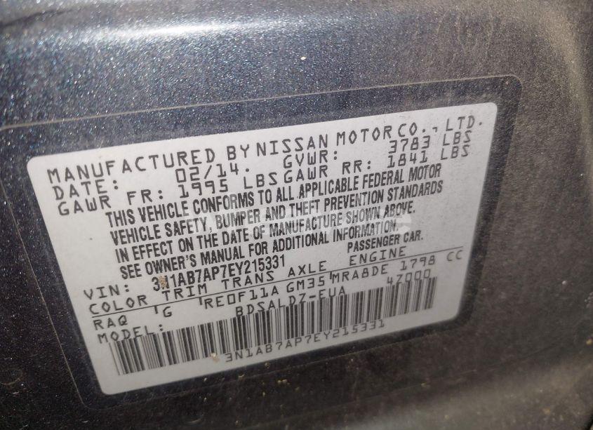 Photo 9 of 2014 Nissan Sentra FE+ S/FE+ SV/S/SL/SR/SV (VIN 3N1AB7AP7EY215331)