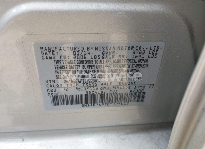 Photo 9 of 2014 Nissan Sentra FE+ S/FE+ SV/S/SL/SR/SV (VIN 3N1AB7AP7EY229617)