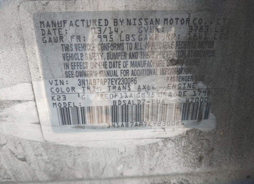 Photo 9 of 2014 Nissan Sentra FE+ S/FE+ SV/S/SL/SR/SV (VIN 3N1AB7AP7EY230086)