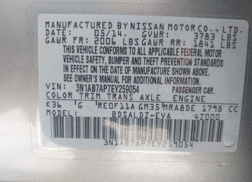 Photo 9 of 2014 Nissan Sentra SV (VIN 3N1AB7AP7EY259054)