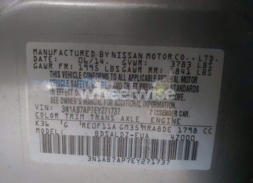 Photo 9 of 2014 Nissan Sentra FE+ S/FE+ SV/S/SL/SR/SV (VIN 3N1AB7AP7EY271737)