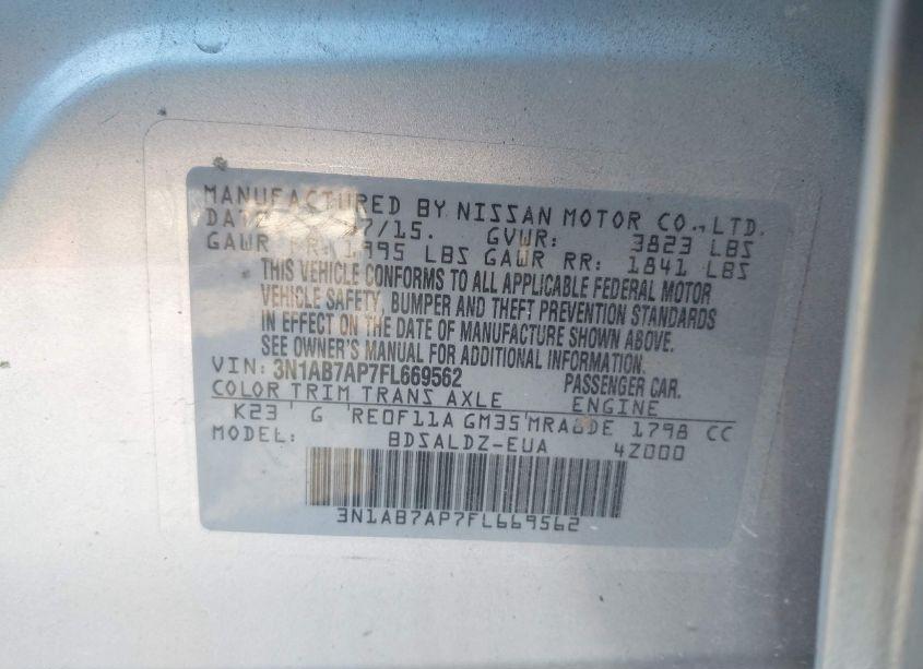 Photo 9 of 2015 Nissan Sentra FE+ S/S/SL/SR/SV (VIN 3N1AB7AP7FL669562)
