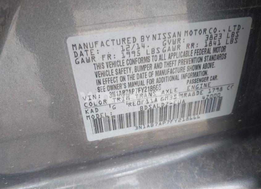 Photo 9 of 2015 Nissan Sentra FE+ S/S/SL/SR/SV (VIN 3N1AB7AP7FY218666)