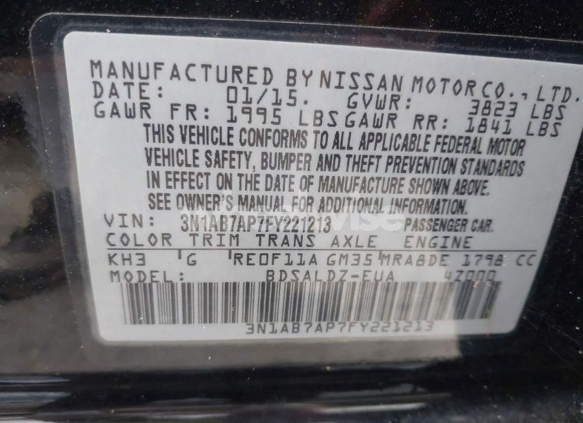 Photo 9 of 2015 Nissan Sentra FE+ S/S/SL/SR/SV (VIN 3N1AB7AP7FY221213)