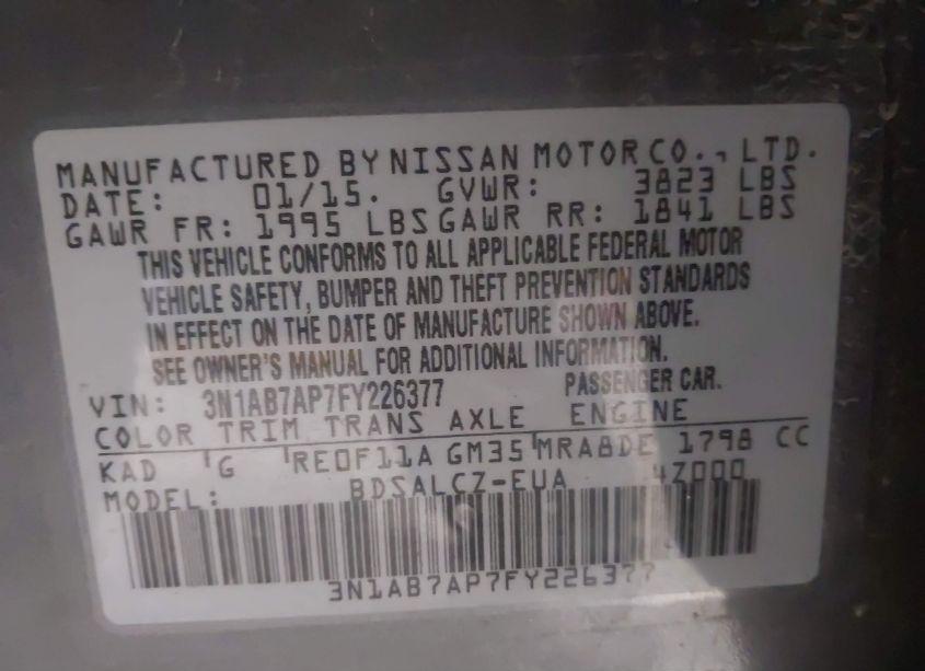 Photo 9 of 2015 Nissan Sentra S (VIN 3N1AB7AP7FY226377)