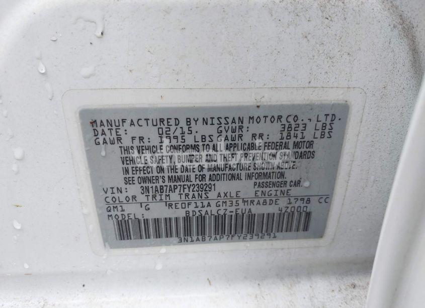 Photo 9 of 2015 Nissan Sentra FE+ S/S/SL/SR/SV (VIN 3N1AB7AP7FY239291)