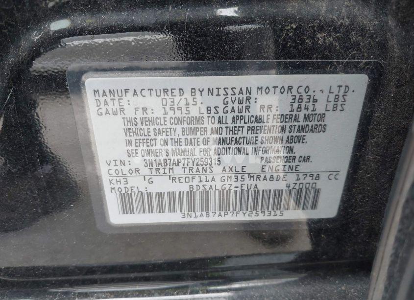 Photo 9 of 2015 Nissan Sentra SL (VIN 3N1AB7AP7FY259315)