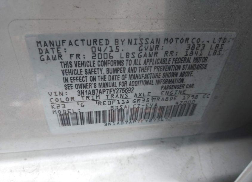 Photo 9 of 2015 Nissan Sentra S (VIN 3N1AB7AP7FY275692)