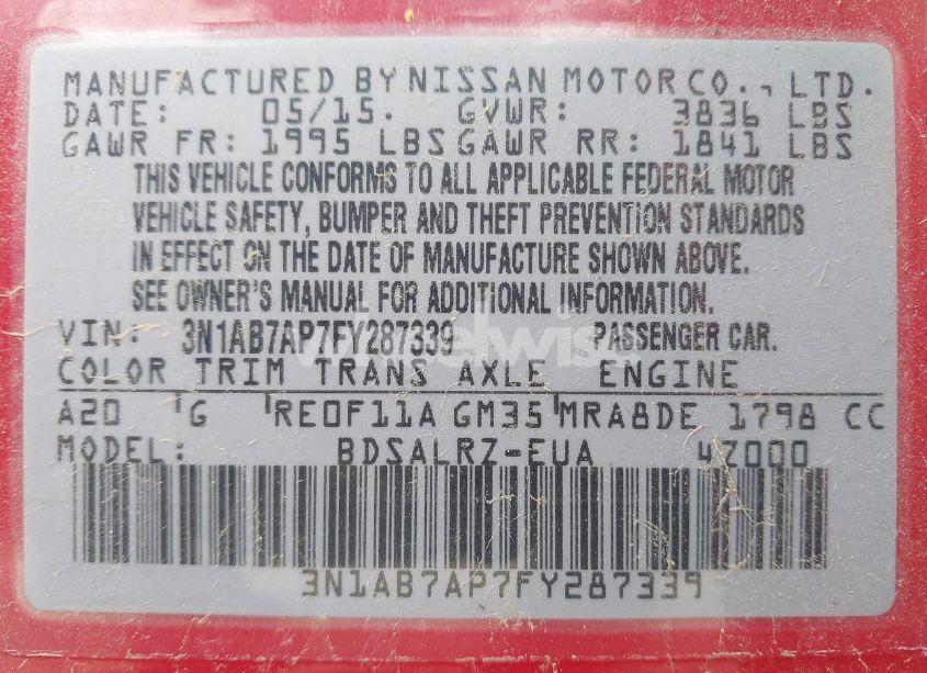 Photo 9 of 2015 Nissan Sentra SR (VIN 3N1AB7AP7FY287339)