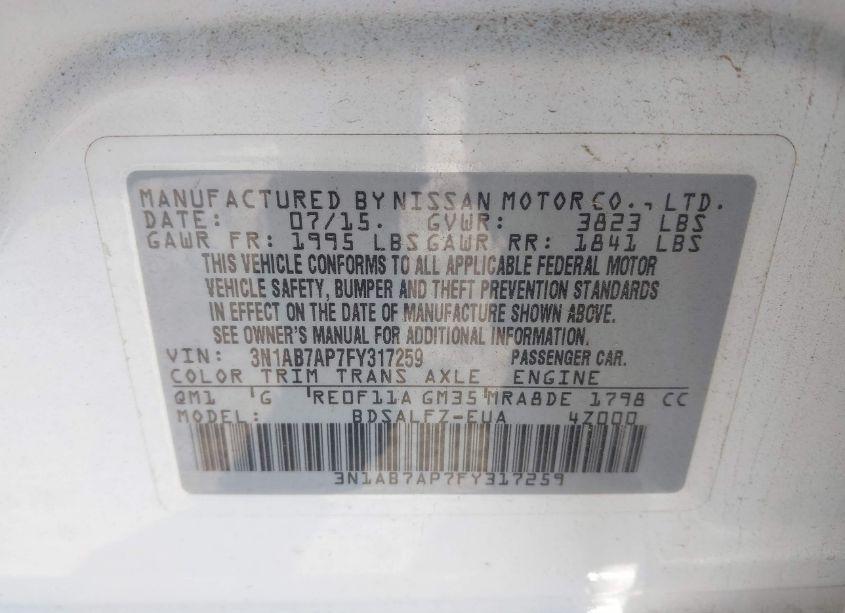 Photo 9 of 2015 Nissan Sentra FE+ S (VIN 3N1AB7AP7FY317259)