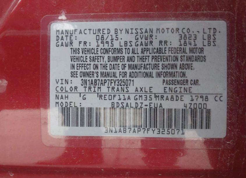 Photo 9 of 2015 Nissan Sentra SV (VIN 3N1AB7AP7FY325071)