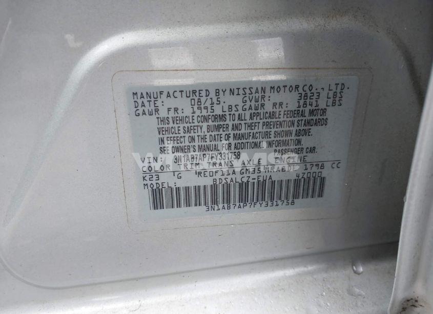 Photo 9 of 2015 Nissan Sentra S (VIN 3N1AB7AP7FY331758)