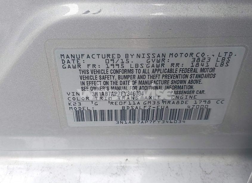 Photo 9 of 2015 Nissan Sentra FE+ S (VIN 3N1AB7AP7FY346034)