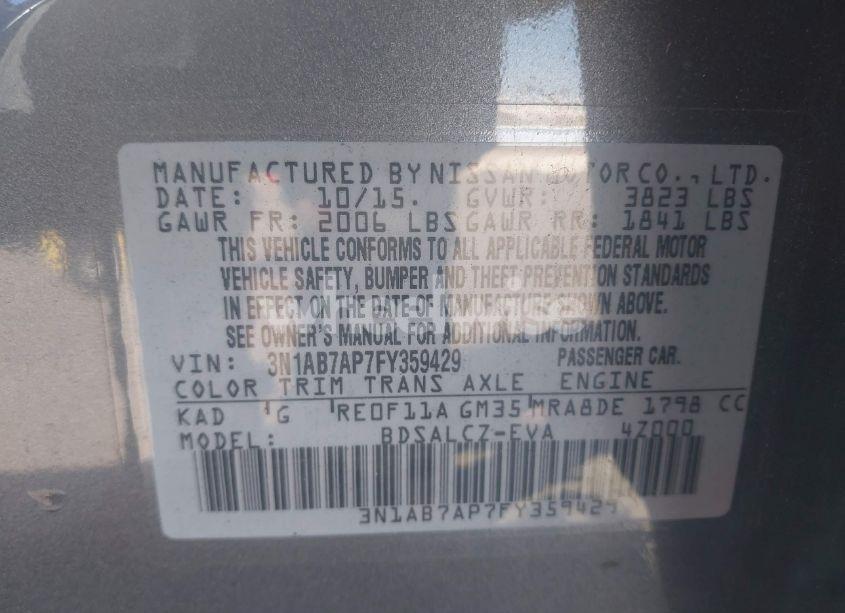 Photo 9 of 2015 Nissan Sentra S (VIN 3N1AB7AP7FY359429)