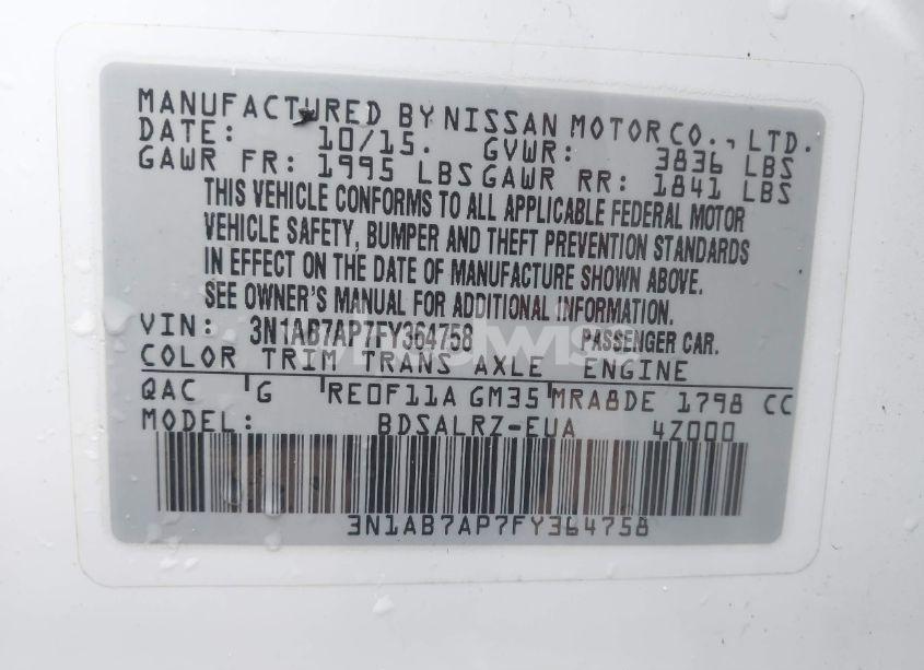 Photo 9 of 2015 Nissan Sentra SR (VIN 3N1AB7AP7FY364758)