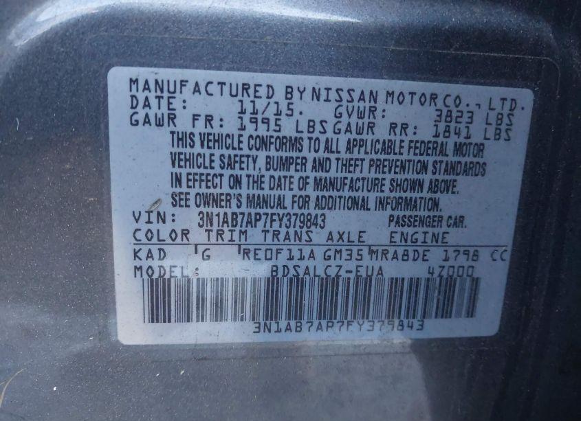 Photo 9 of 2015 Nissan Sentra S (VIN 3N1AB7AP7FY379843)