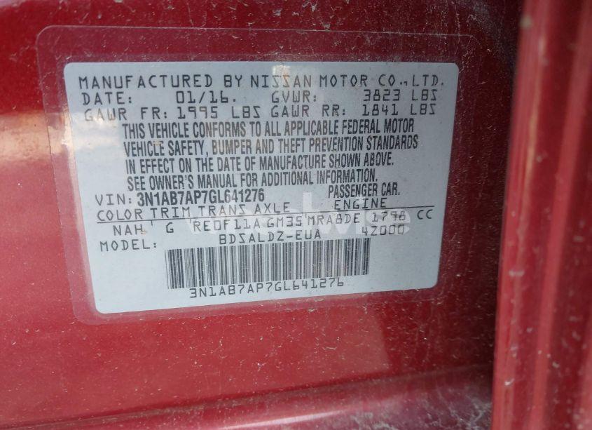 Photo 9 of 2016 Nissan Sentra FE+ S/S/SL/SR/SV (VIN 3N1AB7AP7GL641276)