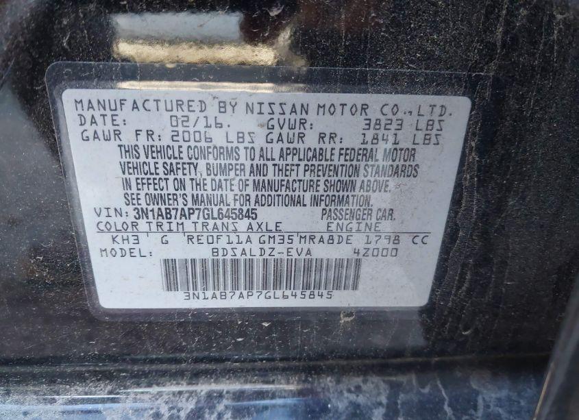 Photo 9 of 2016 Nissan Sentra FE+ S/S/SL/SR/SV (VIN 3N1AB7AP7GL645845)