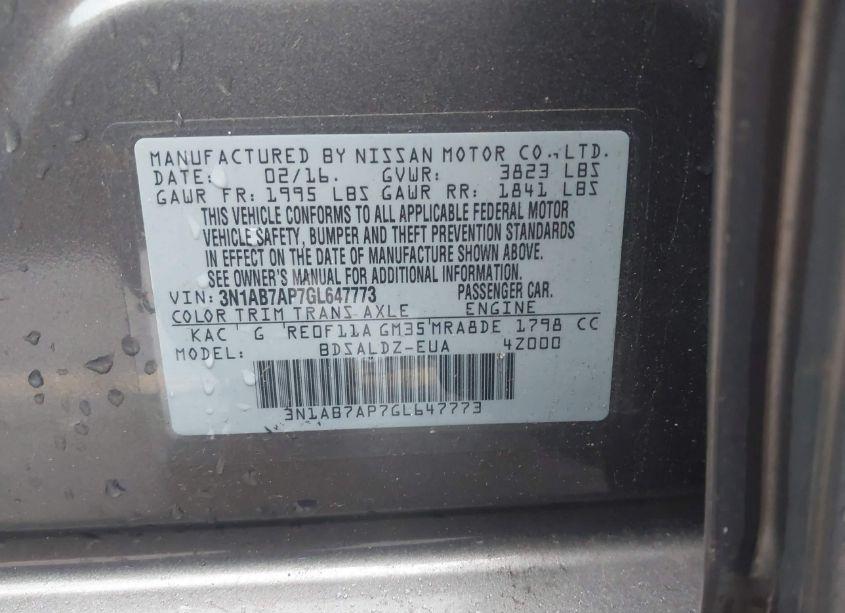 Photo 9 of 2016 Nissan Sentra SV (VIN 3N1AB7AP7GL647773)