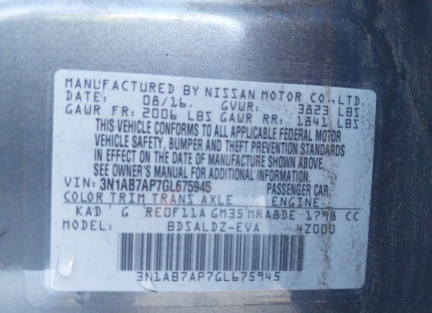 Photo 9 of 2016 Nissan Sentra SV (VIN 3N1AB7AP7GL675945)