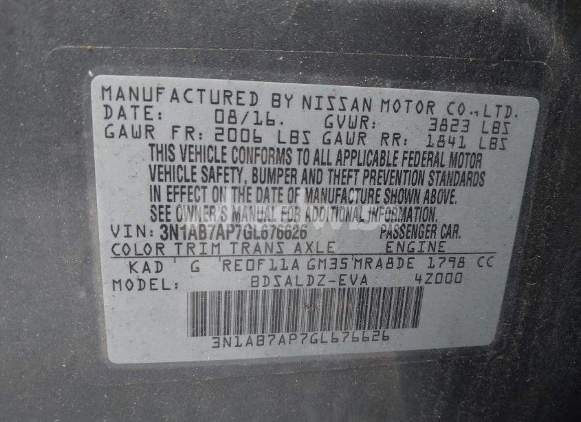 Photo 9 of 2016 Nissan Sentra SV (VIN 3N1AB7AP7GL676626)