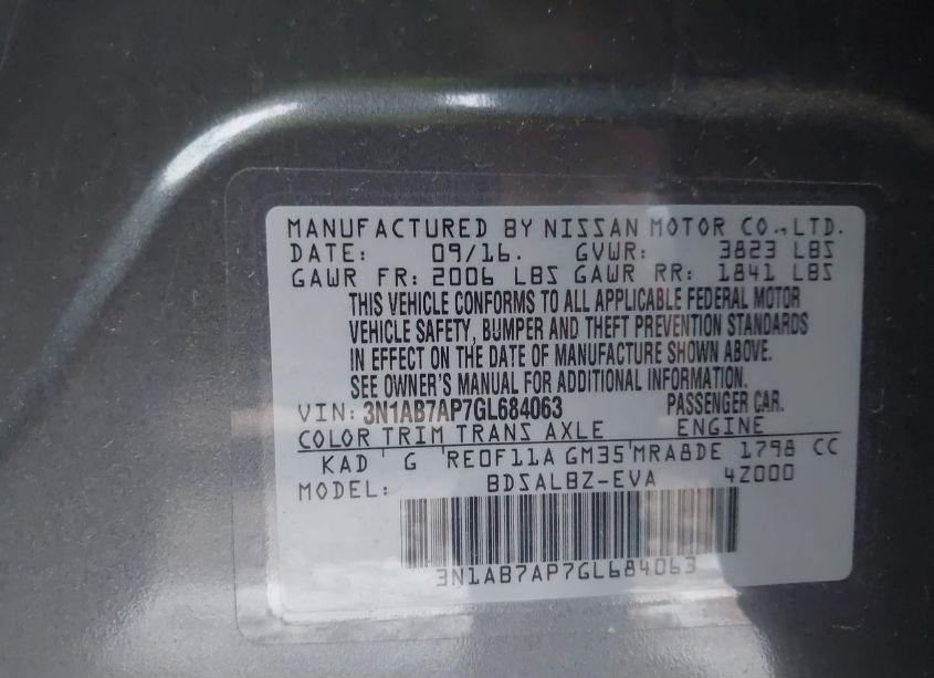 Photo 9 of 2016 Nissan Sentra S (VIN 3N1AB7AP7GL684063)