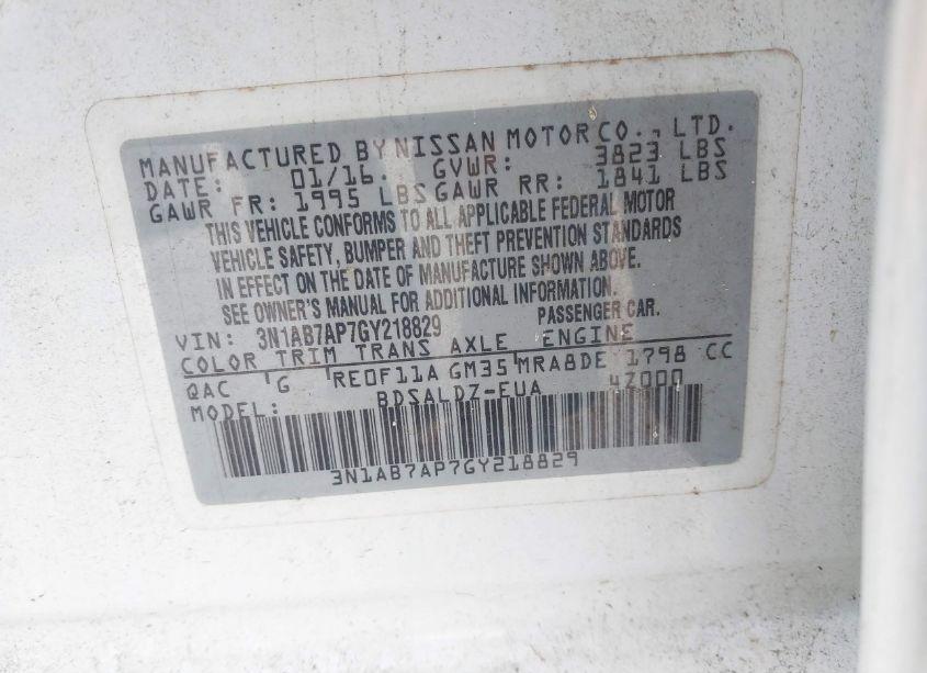 Photo 9 of 2016 Nissan Sentra SV (VIN 3N1AB7AP7GY218829)