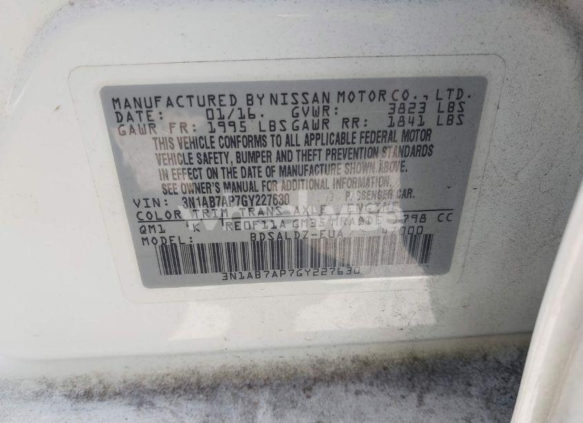 Photo 9 of 2016 Nissan Sentra FE+ S/S/SL/SR/SV (VIN 3N1AB7AP7GY227630)