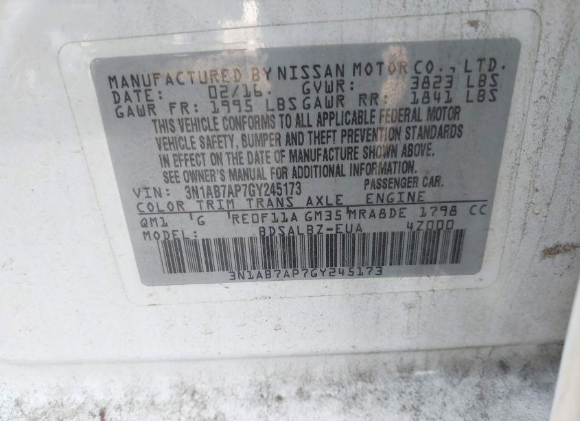 Photo 9 of 2016 Nissan Sentra S (VIN 3N1AB7AP7GY245173)