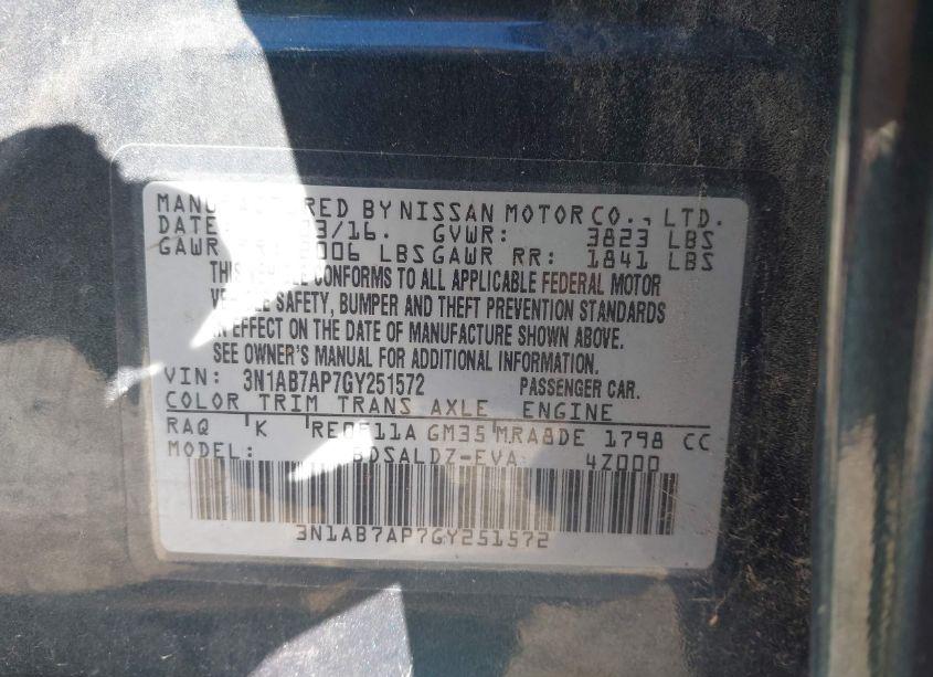 Photo 9 of 2016 Nissan Sentra SV (VIN 3N1AB7AP7GY251572)