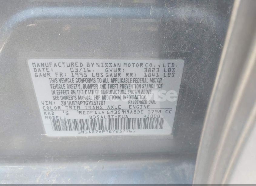 Photo 9 of 2016 Nissan Sentra S (VIN 3N1AB7AP7GY257761)