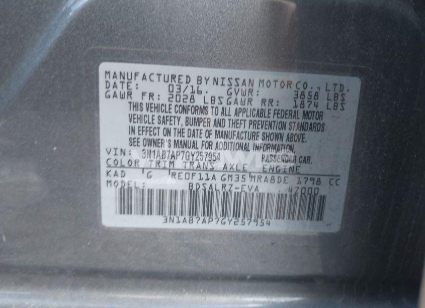 Photo 9 of 2016 Nissan Sentra SR (VIN 3N1AB7AP7GY257954)