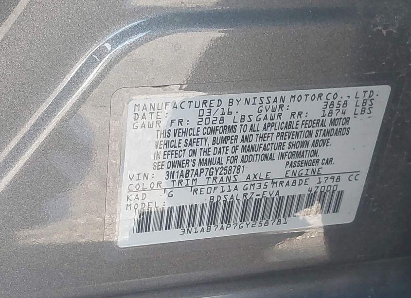 Photo 9 of 2016 Nissan Sentra SR (VIN 3N1AB7AP7GY258781)