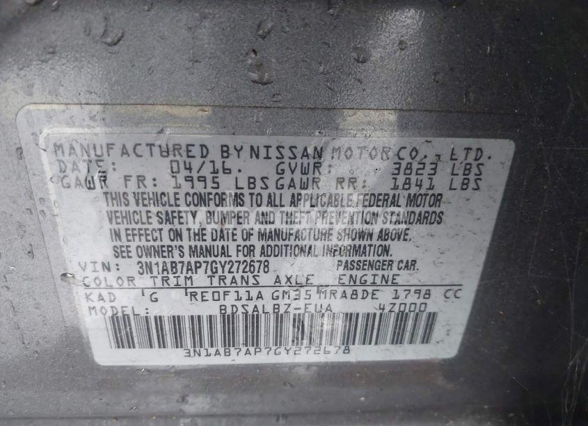 Photo 9 of 2016 Nissan Sentra S (VIN 3N1AB7AP7GY272678)