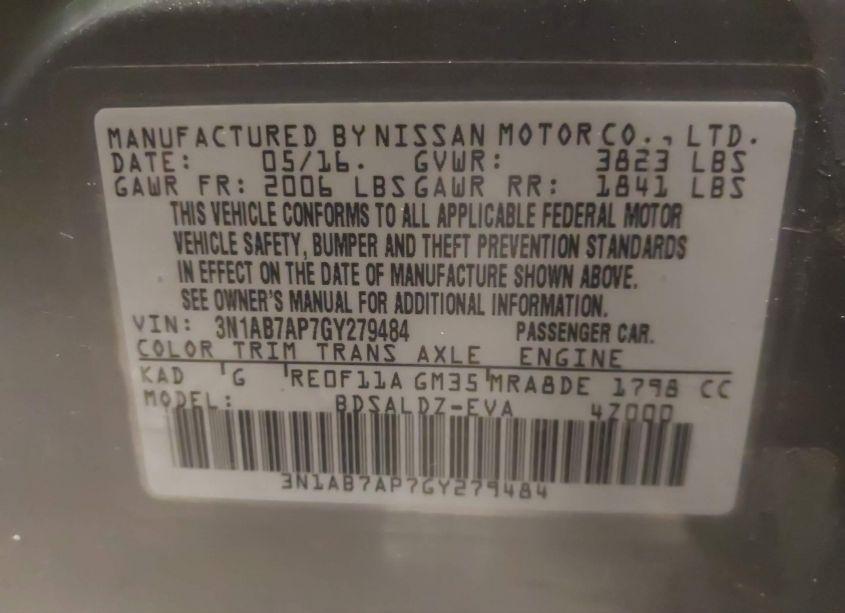 Photo 9 of 2016 Nissan Sentra SV (VIN 3N1AB7AP7GY279484)