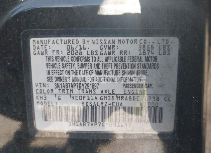 Photo 9 of 2016 Nissan Sentra SR (VIN 3N1AB7AP7GY291697)