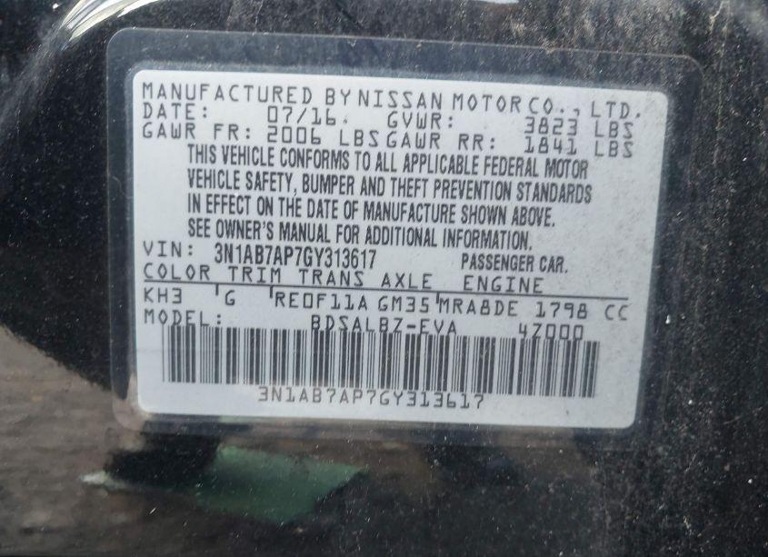 Photo 9 of 2016 Nissan Sentra S (VIN 3N1AB7AP7GY313617)